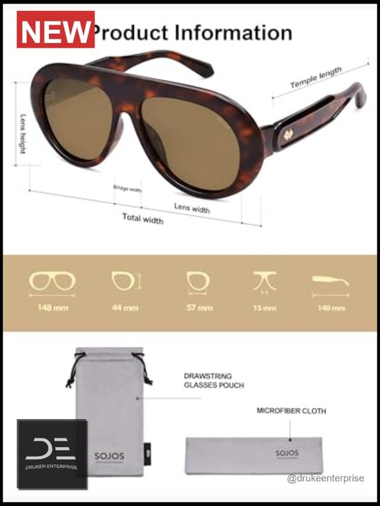 Oversized Polarized Aviator Sunglasses UV Protection Retro 70s Style